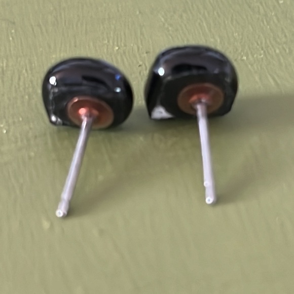 Blue Black Dichroic Glass Post Earrings - Picture 3 of 3